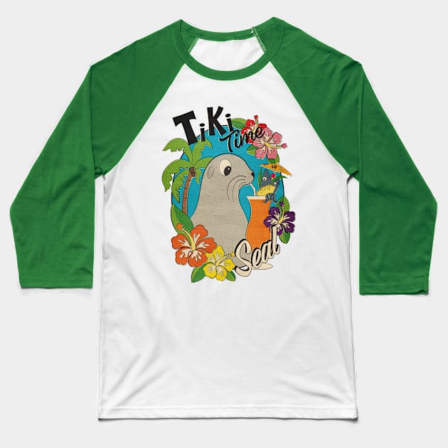 Tiki Time Seal Baseball T-Shirt by ArtsofAll